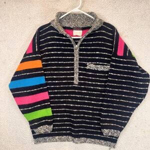 Vintage Esprit Sweater Womens 1X Wool Blend Colorful Striped 1/2 Zip Taiwan